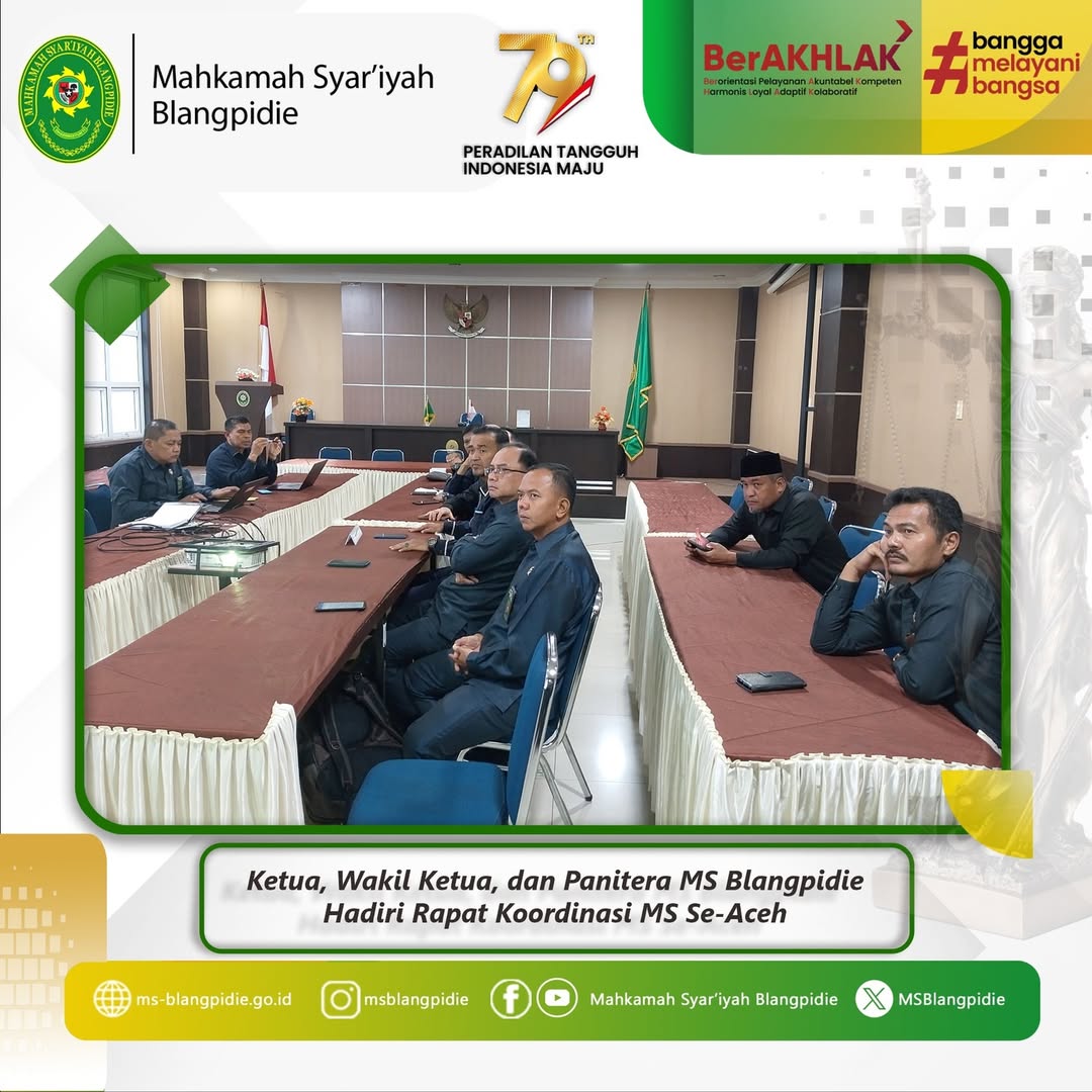 Ketua Wakil Ketua dan Panitera Mahkamah Syariyah Blangpidie menghadiri Acara Rapat Koordinasi Mahkamah Syariyah Aceh dan Mahkamah Syariyah Kab Kota Se Aceh yang dilaksanakan di Mahkamah Syariyah Aceh 3