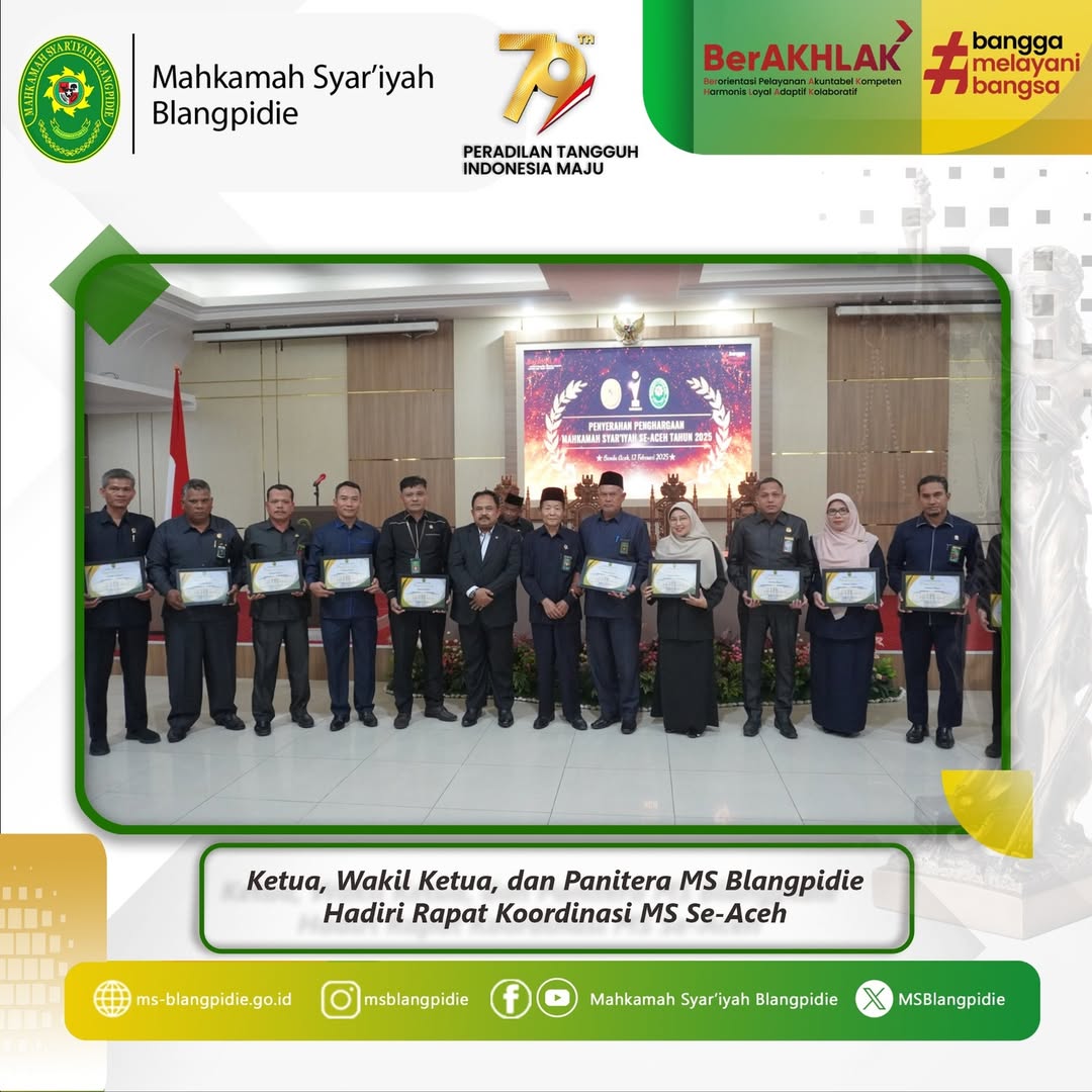 Ketua Wakil Ketua dan Panitera Mahkamah Syariyah Blangpidie menghadiri Acara Rapat Koordinasi Mahkamah Syariyah Aceh dan Mahkamah Syariyah Kab Kota Se Aceh yang dilaksanakan di Mahkamah Syariyah Aceh 5
